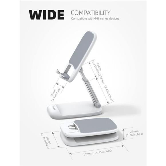 Adjustable White Phone Stand Desk Holder Foldable Gift for iPhone Android - Picture 5 of 7